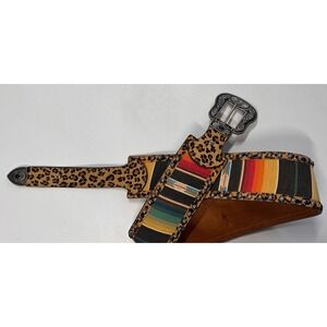 Angel Ranch Western Serape Leopard Leather Belt Sz Sz: XL (b60)
